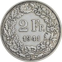 سکه 2 فرانک 1941 دولت فدرال - EF40 - سوئیس