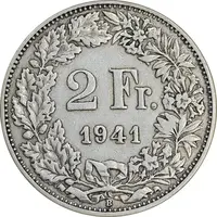 سکه 2 فرانک 1941 دولت فدرال - EF40 - سوئیس