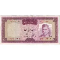 اسکناس 100 ریال (آموزگار - سمیعی) نوشته قرمز - تک - VF35 - محمد رضا شاه