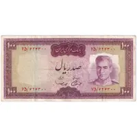 اسکناس 100 ریال (آموزگار - سمیعی) نوشته قرمز - تک - VF30 - محمد رضا شاه