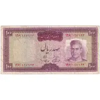 اسکناس 100 ریال (آموزگار - سمیعی) نوشته قرمز - تک - VF20 - محمد رضا شاه