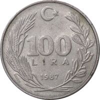 سکه 100 لیر 1987 جمهوری - AU55 - ترکیه