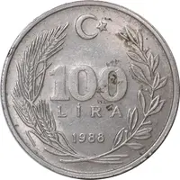 سکه 100 لیر 1988 جمهوری - AU58 - ترکیه
