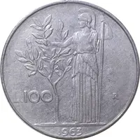 سکه 100 لیره 1963 جمهوری - EF45 - ایتالیا