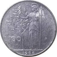 سکه 100 لیره 1968 جمهوری - AU50 - ایتالیا