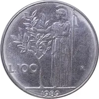 سکه 100 لیره 1989 جمهوری - AU50 - ایتالیا