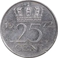 سکه 25 سنت 1972 یولیانا - AU50 - هلند