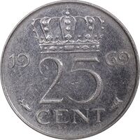 سکه 25 سنت 1969 یولیانا - AU50 - هلند