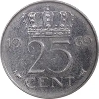 سکه 25 سنت 1969 یولیانا - AU50 - هلند