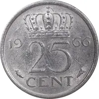سکه 25 سنت 1966 یولیانا - AU58 - هلند