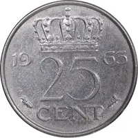 سکه 25 سنت 1963 یولیانا - AU55 - هلند