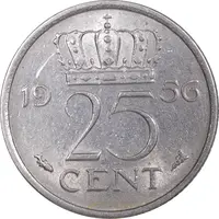 سکه 25 سنت 1956 یولیانا - AU58 - هلند