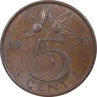سکه 5 سنت 1979 یولیانا - AU55 - هلند