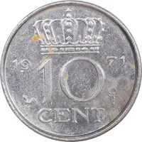 سکه 10 سنت 1971 یولیانا - AU50 - هلند