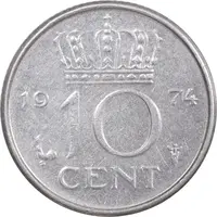 سکه 10 سنت 1974 یولیانا - EF45 - هلند