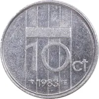 سکه 10 سنت 1983 بئاتریکس - AU55 - هلند