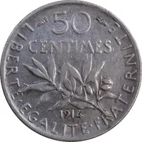 سکه 50 سانتیم 1914 جمهوری سوم - EF45 - فرانسه