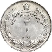 سکه 2 ریال 1322 - MS62 - محمد رضا شاه