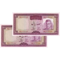 اسکناس 100 ریال (آموزگار - فرمان فرماییان) نوشته قرمز - جفت - UNC64 - محمد رضا شاه
