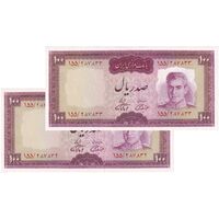 اسکناس 100 ریال (آموزگار - فرمان فرماییان) نوشته قرمز - جفت - AU58 - محمد رضا شاه