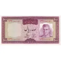 اسکناس 100 ریال (آموزگار - فرمان فرماییان) نوشته قرمز - ارور کادر - تک - UNC63 - محمد رضا شاه