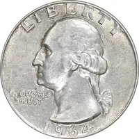 سکه کوارتر دلار 1964D واشنگتن - AU58 - آمریکا