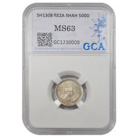سکه 500 دینار 1308 تصویری - MS63 - رضا شاه
