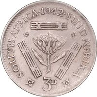 سکه 3 پنس 1942 جرج ششم - EF45 - آفریقای جنوبی