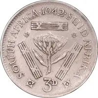 سکه 3 پنس 1942 جرج ششم - EF45 - آفریقای جنوبی