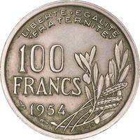 سکه 100 فرانک 1954 جمهوری چهارم - EF45 - فرانسه