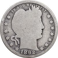 سکه کوارتر دلار 1892 باربر - VF20 - آمریکا