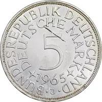 سکه 5 مارک 1965J جمهوری فدرال - MS62 - آلمان