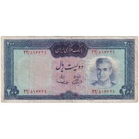 اسکناس 200 ریال (آموزگار - سمیعی) نوشته قرمز - تک - VF30 - محمد رضا شاه