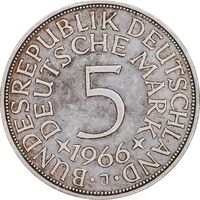 سکه 5 مارک 1966J جمهوری فدرال - EF45 - آلمان