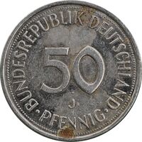 سکه 50 فینیگ 1980J جمهوری فدرال - AU55 - آلمان