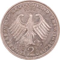 سکه 2 مارک 1973G جمهوری فدرال - کنراد آدناور - AU55 - آلمان