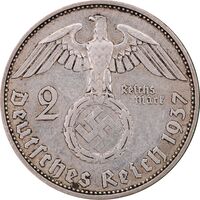 سکه 2 رایش مارک 1937A رایش سوم - EF45 - آلمان