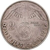 سکه 2 رایش مارک 1937D رایش سوم - AU50 - آلمان