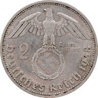 سکه 2 رایش مارک 1938D رایش سوم - AU50 - آلمان