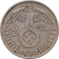 سکه 2 رایش مارک 1938B رایش سوم - AU50 - آلمان