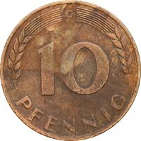 سکه 10 فینیگ 1950G جمهوری فدرال - EF45 - آلمان