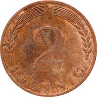 سکه 2 فینیگ 1969D جمهوری فدرال - AU50 - آلمان