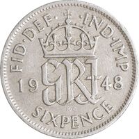 سکه 6 پنس 1948 جرج ششم - EF45 - انگلستان