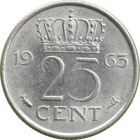 سکه 25 سنت 1963 یولیانا - MS62 - هلند