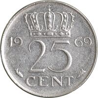 سکه 25 سنت 1969 یولیانا - EF45 - هلند
