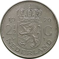 سکه 1/2-2 گلدن 1970 یولیانا - AU50 - هلند