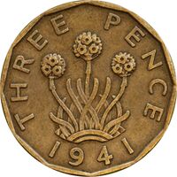 سکه 3 پنس 1941 جرج ششم - EF45 - انگلستان