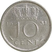 سکه 10 سنت 1951 یولیانا - AU55 - هلند