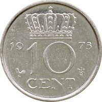سکه 10 سنت 1975 یولیانا - AU50 - هلند