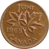 سکه 1 سنت 1968 الیزابت دوم - AU50 - کانادا